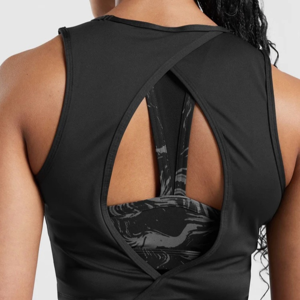Gymshark Womens Power Open Back Cropped Tank | XS | Black NEW!! - Picture 7 of 13